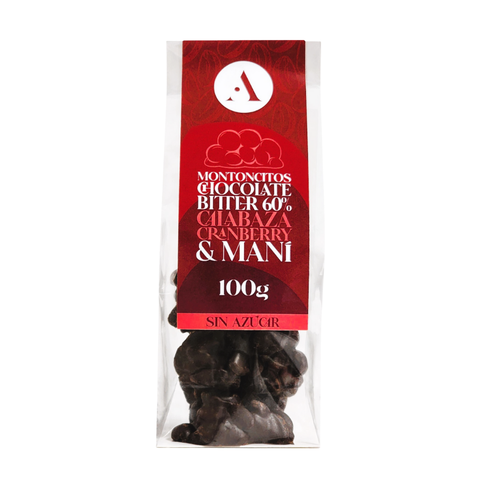 Montoncito Chocolate Bitter 60% Calabaza Cranberry & Maní 100gr